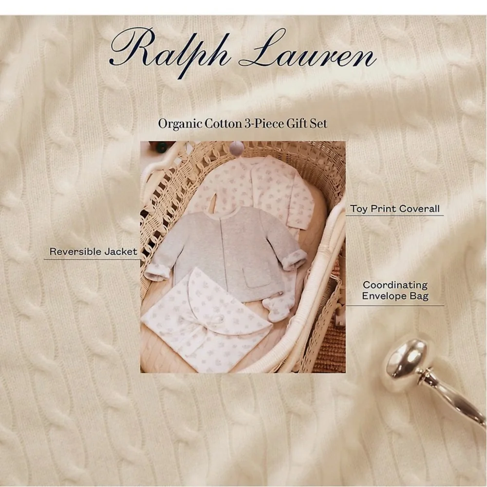 Ralph Lauren Baby's 3-Piece Organic Cotton Toy Print Gift Set Quartz Heather